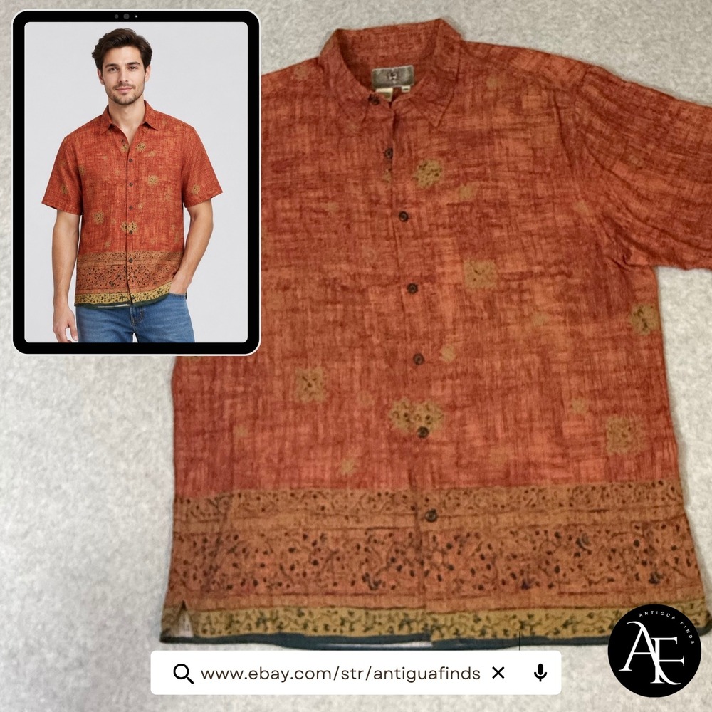 The Territory Ahead Mens 2XL Orange Cotton Button Up Shirt Short Sleeve Print